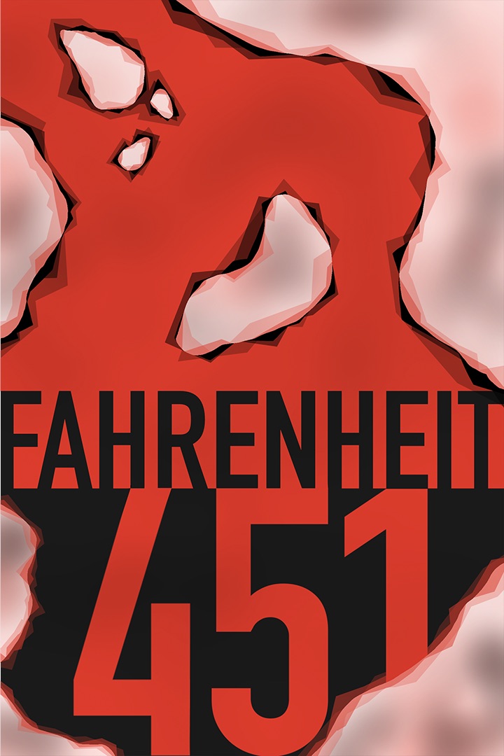 A front book cover design for Fahrenheit 451 by Ray Bradbury